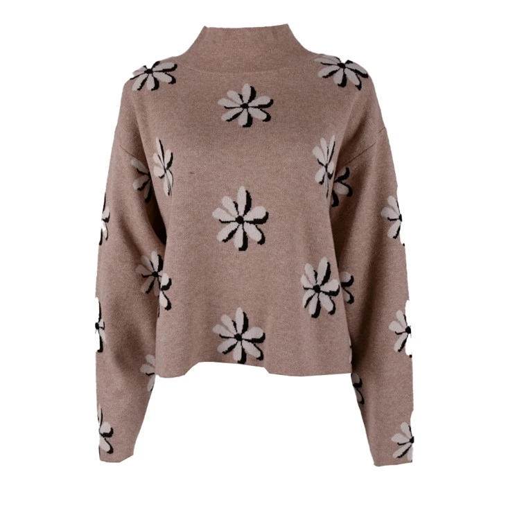 Women High Neck Floral Pullover